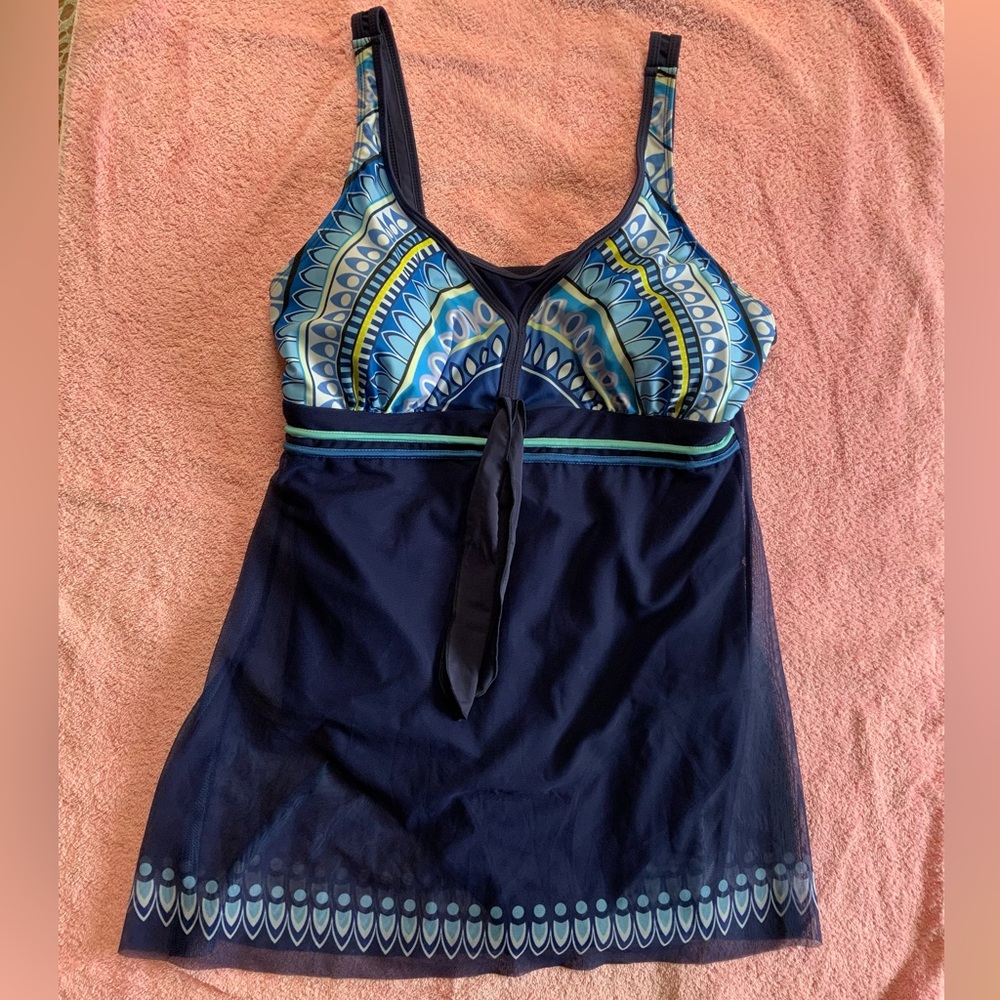 New Blue and White Patterned One Piece Swim Suit